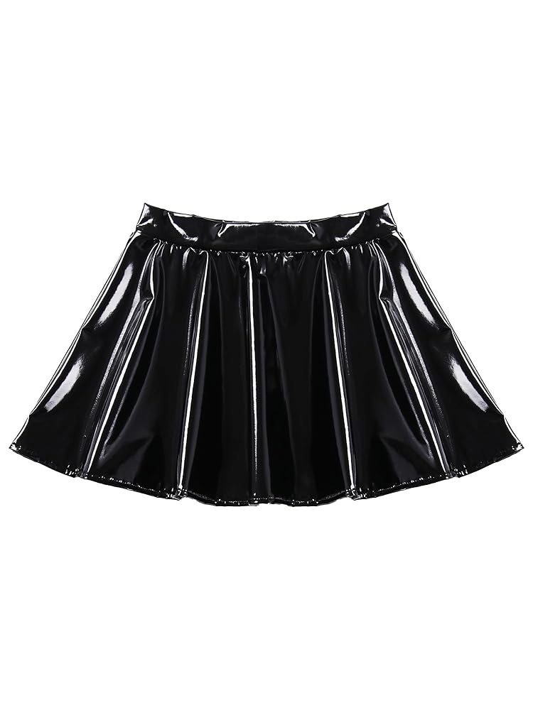 Miutii Womens Shiny Y2K Patent Leather Flared Mini Skirt